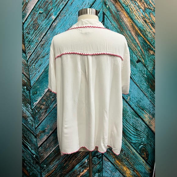 ModCloth Retro 1950s Red Cherry Embroidered Collar Button Down Shirt Blouse - Picture 5 of 10